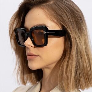 New Authentic Tom Ford Esme FT1157 01E Black Yellow Oversized sunglasses